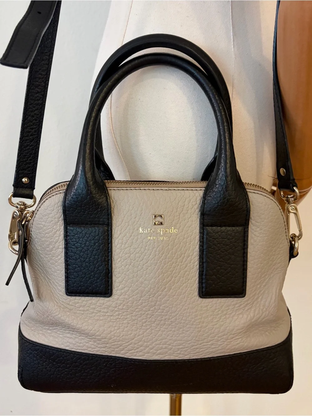 kate spade Two-Tone Black & Cream Pebbled Leather Satchel